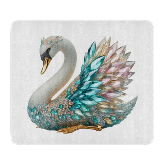 Bedazzled Diamond Swan Gold Crystal Bling Schneidebrett (Vorderseite)