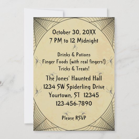 Bedeckt in Spiders Halloween-Party Einladung (Rückseite)