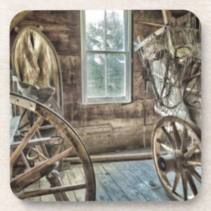 Bedeckter Wagen, hölzernes Wagenrad Getränkeuntersetzer