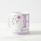Bedeutender Geburtstagsname und Initialen Blumende Kaffeetasse (Vorderseite Links)