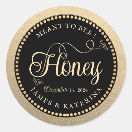 Bedeutet, Gold Black Wedding Honey Bee Label zu se Runder Aufkleber (Vorderseite)