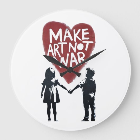 Bedeutsames Herz "MACHE KUNST NICHT KRIEG" mit Jun Große Wanduhr (Vorderseite)