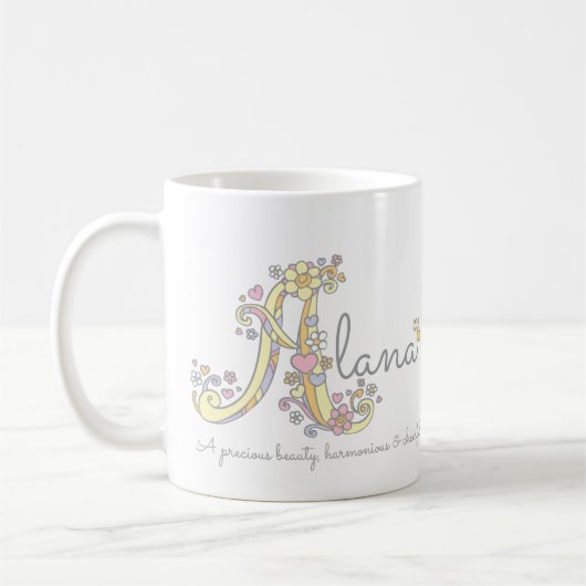 BEDEUTUNGS-Monogramm-Tasse Alana Buchstaben A Kaffeetasse (Links)