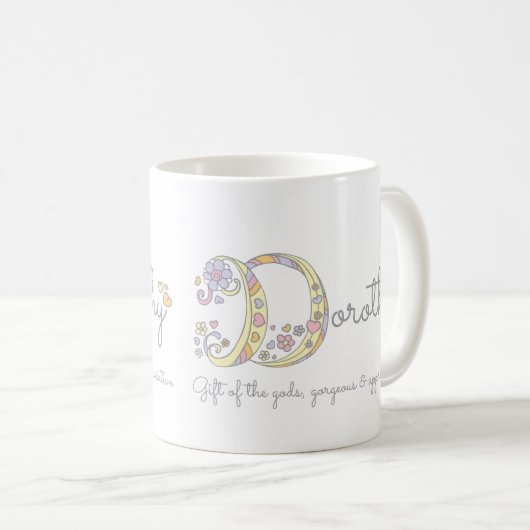 BEDEUTUNGS-Monogramm-Tasse Dorothy-Buchstaben D Kaffeetasse (VorderseiteRechts)