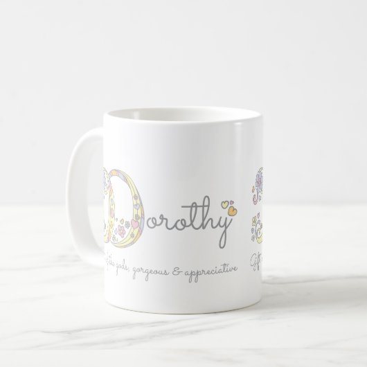 BEDEUTUNGS-Monogramm-Tasse Dorothy-Buchstaben D Kaffeetasse (Vorderseite Links)