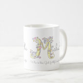 BEDEUTUNGS-Monogramm-Tasse Michelle-Buchstaben M Kaffeetasse (VorderseiteRechts)
