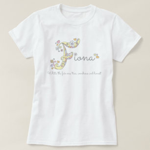 BEDEUTUNGS-Monogrammt-stück Fiona-Mädchen F Name T-Shirt