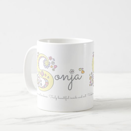 BEDEUTUNGSmonogramm-Tasse Sonja Buchstaben S Kaffeetasse (Vorderseite Links)