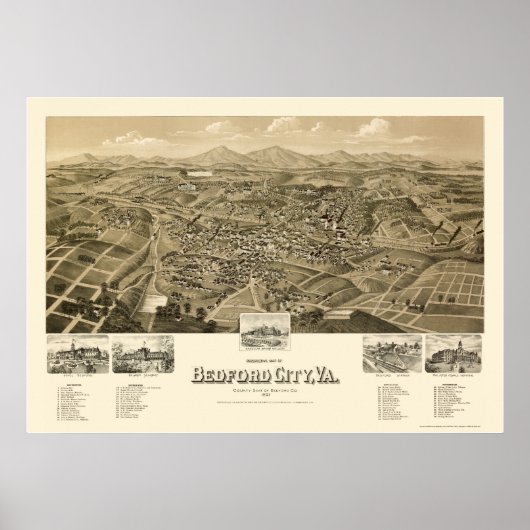 Bedford City, VA Panoramic Map - 1891 Poster (Vorne)