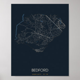 Bedford Massachusetts Straßenkarte Poster (Nacht)