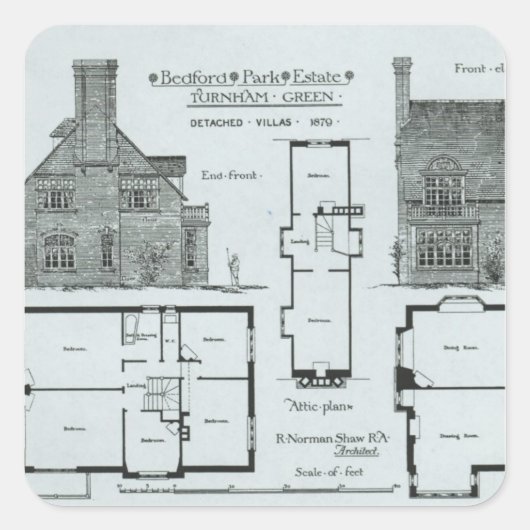 Bedford Park Anwesen Quadratischer Aufkleber (Vorderseite)