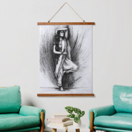 Bedhund - figurative Malerei Wandteppich Mit Holzrahmen