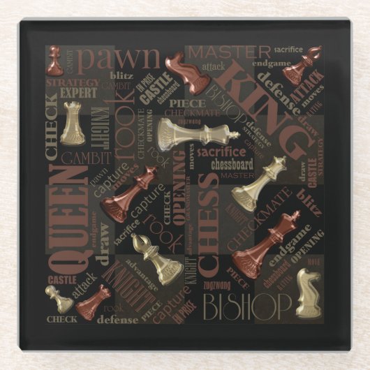 Bedingungen und Stücke für Schach - Kupfer- und Go Glasuntersetzer (Vorderseite)