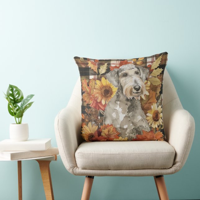 Bedlington Terrier Dog Fall Wasserfarben Blume Kissen (Stuhl )
