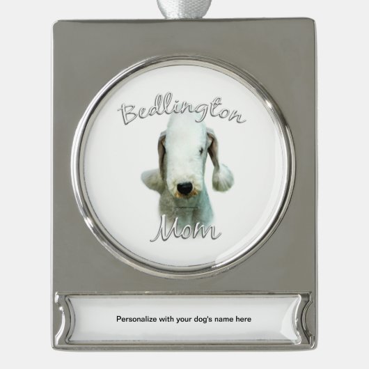 Bedlington Terrier Mama 2 Banner-Ornament Silber (Vorderseite)