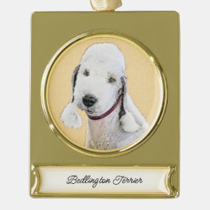 Bedlington Terrier Painting - Original Dog Art Banner-Ornament Gold