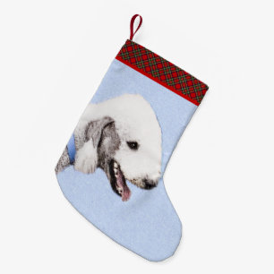 Bedlington Terrier Painting - Original Dog Art Kleiner Weihnachtsstrumpf