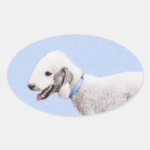 Bedlington Terrier Painting - Original Dog Art Ovaler Aufkleber
