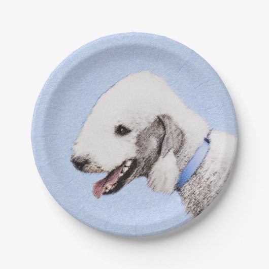 Bedlington Terrier Painting - Original Dog Art Pappteller (Vorderseite)