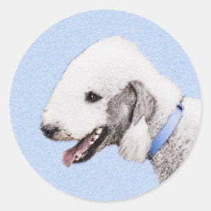 Bedlington Terrier Painting - Original Dog Art Runder Aufkleber