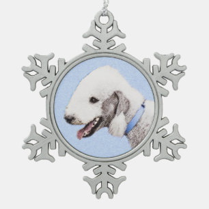 Bedlington Terrier Painting - Original Dog Art Schneeflocken Zinn-Ornament