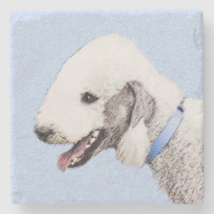 Bedlington Terrier Painting - Original Dog Art Steinuntersetzer