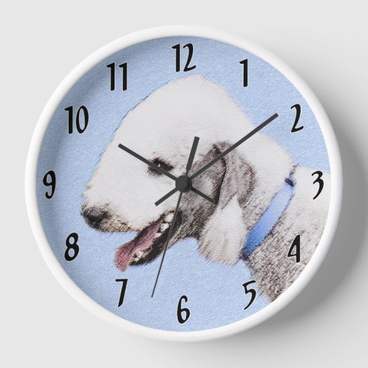 Bedlington Terrier Painting - Original Dog Art Uhr (Vorderseite)
