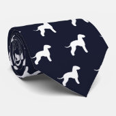 Bedlington Terrier Silhouetten Pattern Navy Blue Krawatte (Gerollt)