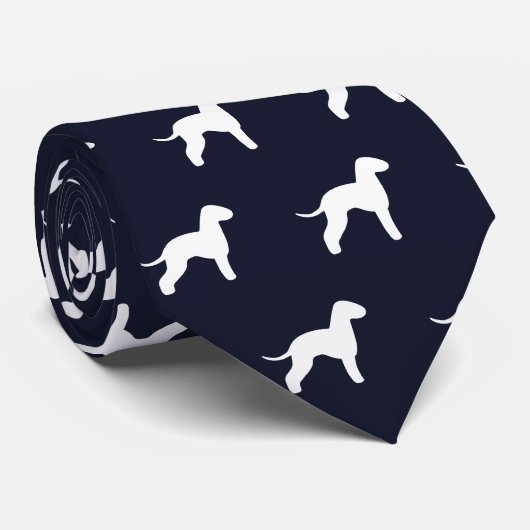 Bedlington Terrier Silhouetten Pattern Navy Blue Krawatte (Gerollt)