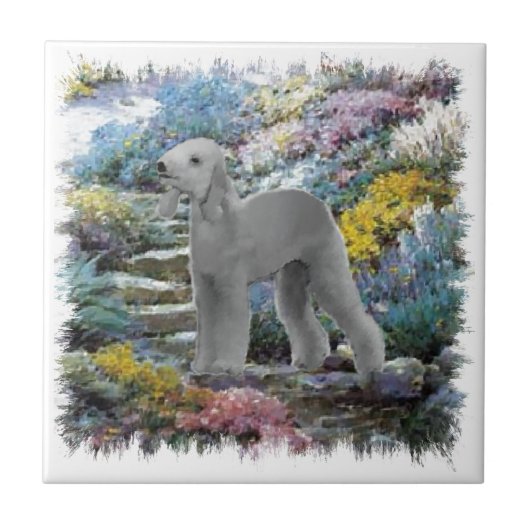 Bedlington Terrier Summer Garden Fliese (Vorderseite)