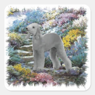 Bedlington Terrier Summer Garden Quadratischer Aufkleber