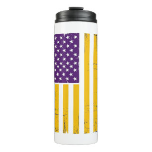 Bedrängte lila und goldene amerikanische Flagge Ve Thermosbecher