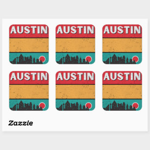 Bedrängte Retro-Austin-Texas-Stadt-Staats-Skyline Quadratischer Aufkleber