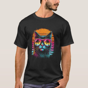 Bedrängte Retro-Sonnenuntergangs-Chill-Katzen-Vibe T-Shirt