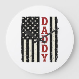 Bedrängtes Daddy-Amerikanische-Flagge-Shirt-Design Große Wanduhr