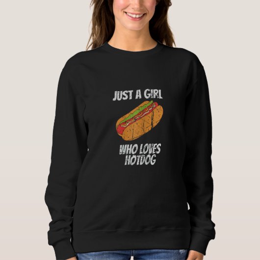 Bedrängtes Mädchen, das Hotdog-Essen liebt Sweatshirt (Vorderseite)