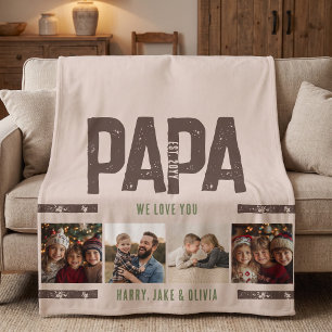 Bedrängtes Papa-Enkelkinder-Fotocollage Braun Sherpadecke