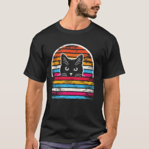 Bedrängtes Retro-Sonnenuntergang-Schwarze-Katze-Ma T-Shirt