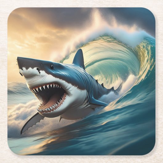 bedrohlicher Hai Rechteckiger Pappuntersetzer (Vorderseite)