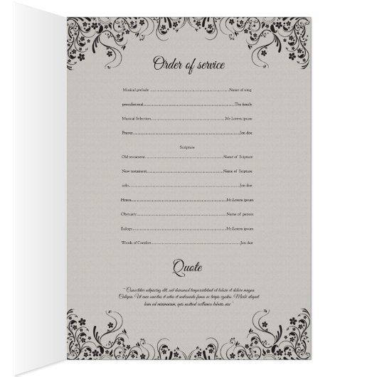 Bedruckbare Begräbnis- Programm-Schablone (Innen (Rechts))