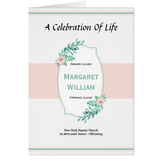 Bedruckbare Begräbnis- Programm-Schablone (Vorne)