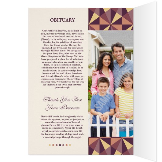 Bedruckbare Begräbnis- Programm-Schablone (Innen (Links))