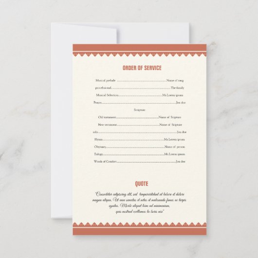 Bedruckbare Begräbnis- Programm-Schablone Einladung (Rückseite)