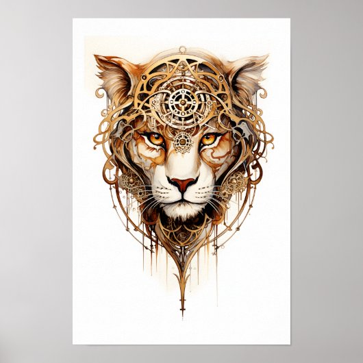 Bedruckbare Steampunk Tiger Metallic Cogs Wheels 1 Poster (Vorne)