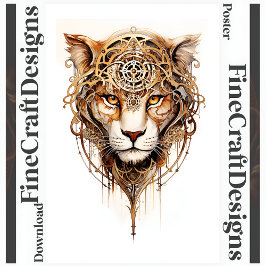 Bedruckbare Steampunk Tiger Metallic Cogs Wheels 1 Poster