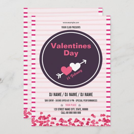 Bedruckbare Valentines-Party-Flyer-Schablone Einladung (Vorne/Hinten)