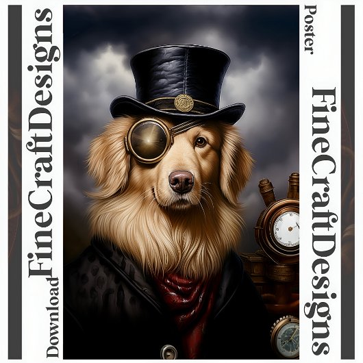 Bedruckbarer Steampunk Golden Retriever Hat 138 Poster