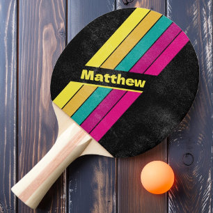 Bedruckt Retro-Gestreift-Dunkle 80er mit Namen Tischtennis Schläger