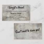 Bedrückt, rustikal "Ich habe ein Haus gekauft!" Ka Visitenkarte (Vorne/Hinten)