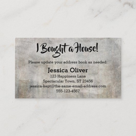 Bedrückt, rustikal "Ich habe ein Haus gekauft!" Ka Visitenkarte (Vorderseite)
